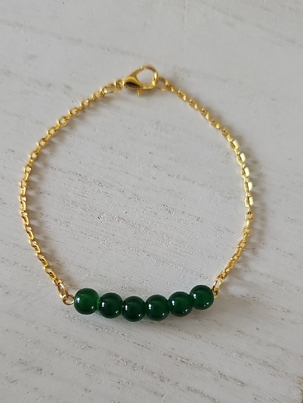 Gold Chain Bracelet with Green Beads